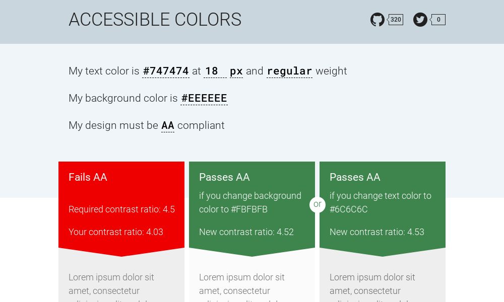 Screenshot of Accessible colors