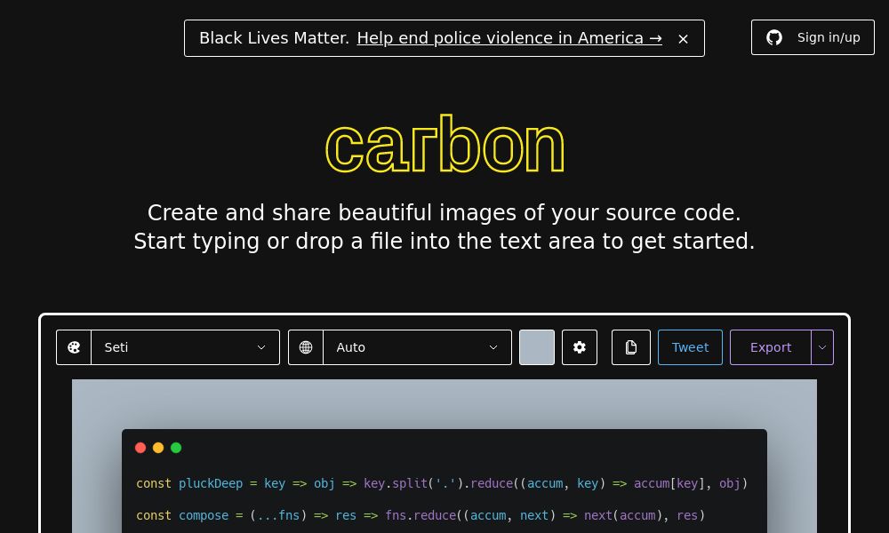 Screenshot of carbon