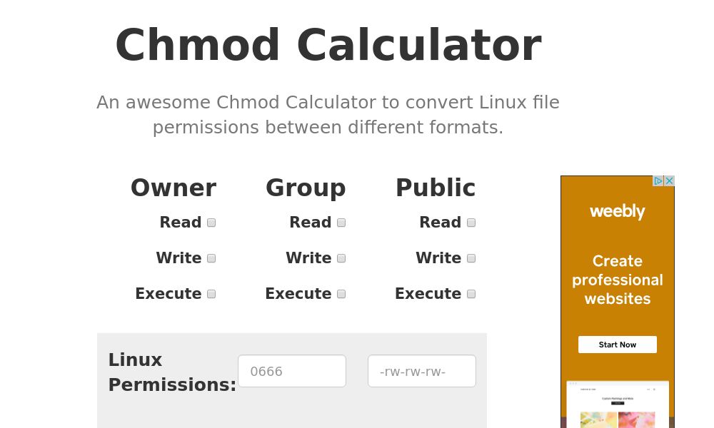 Screenshot of Chmod Calculator