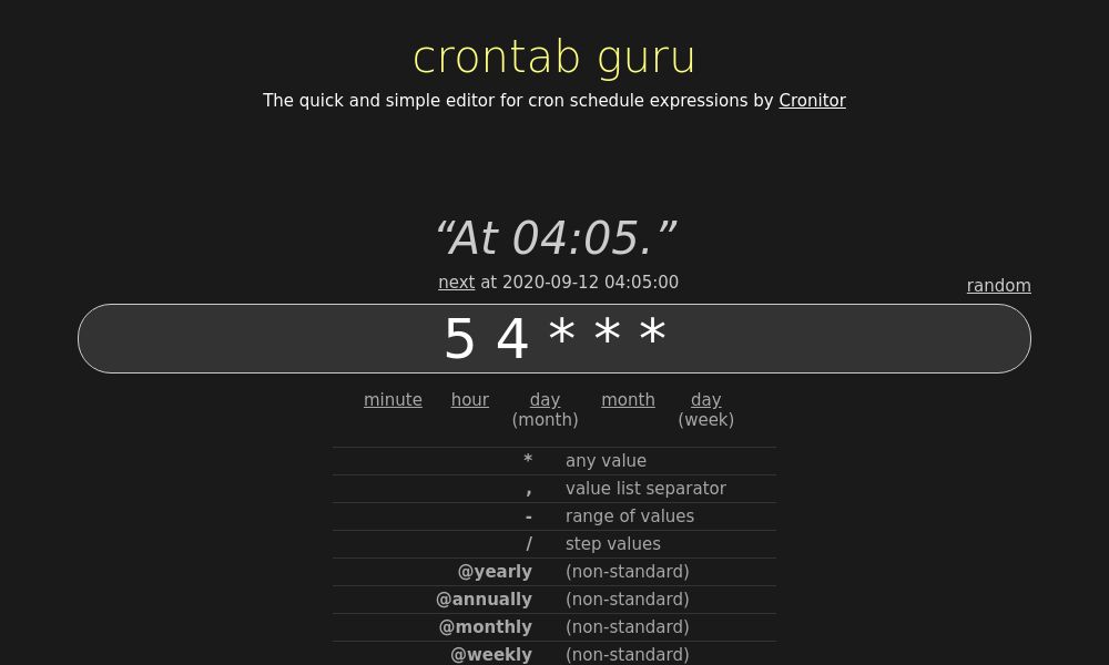 Screenshot of crontab.guru