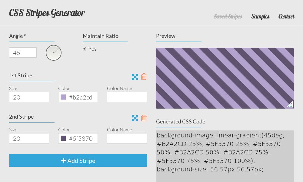 Screenshot of CSS Stripes Generator