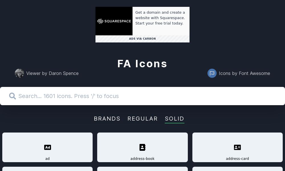 Screenshot of FA Icons.dev