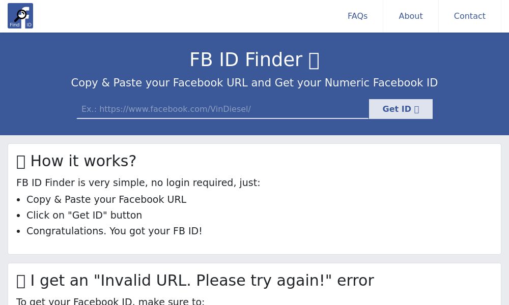 Screenshot of Facebook ID Finder