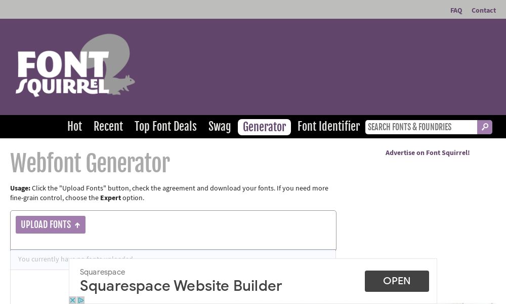 Screenshot of Font Squirrel Webfont Generator