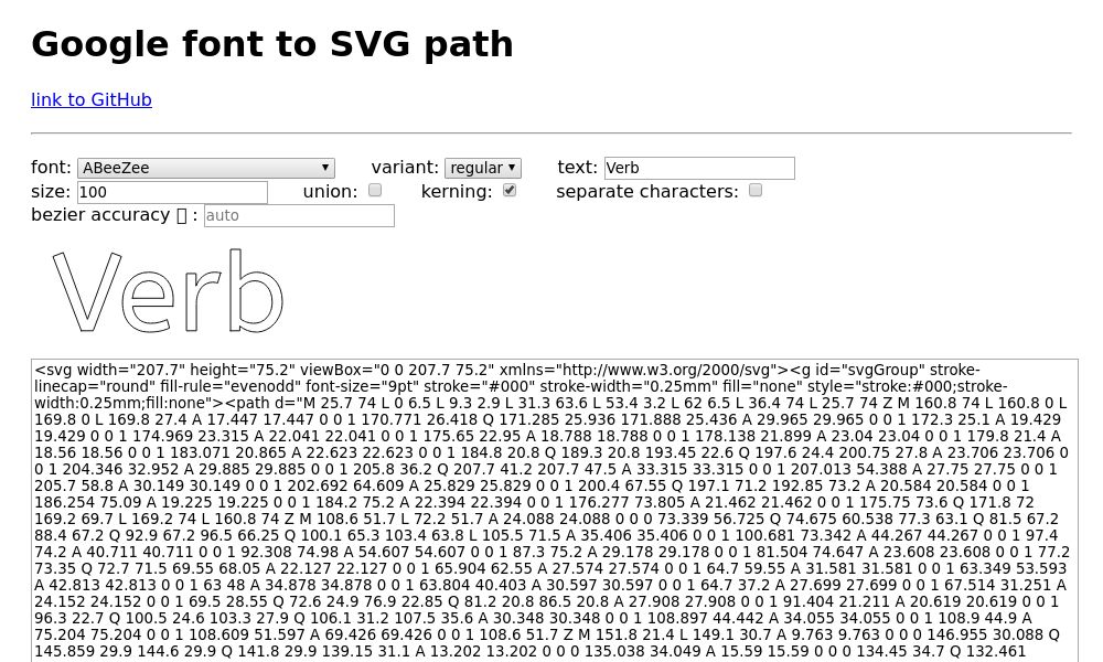 Screenshot of Google font to SVG path