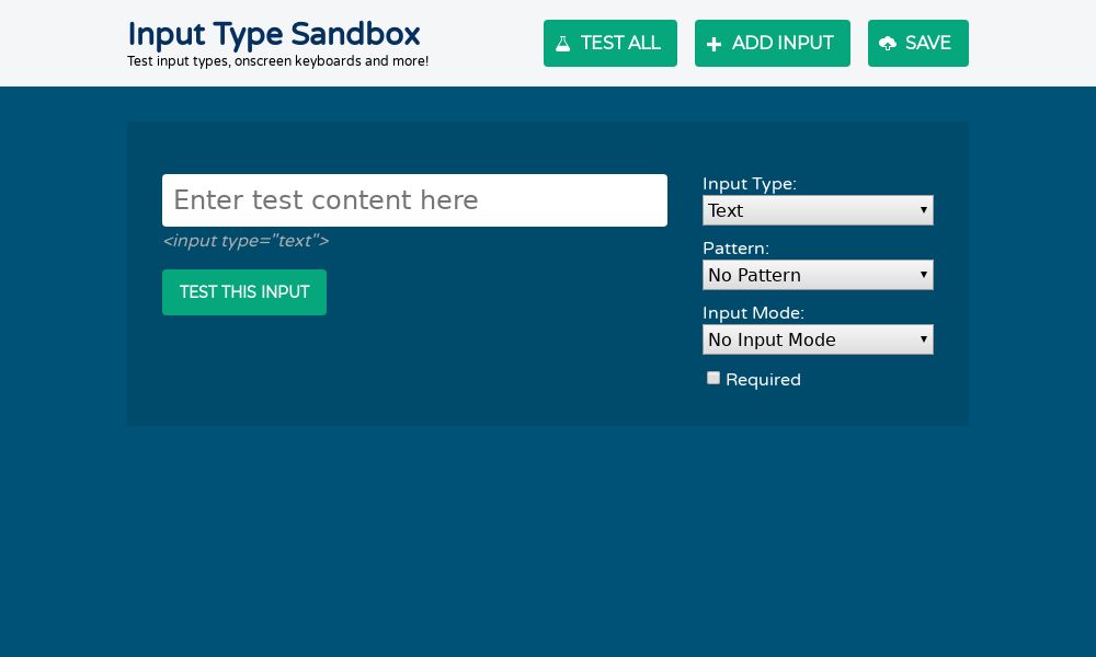 Screenshot of Input Type Sandbox