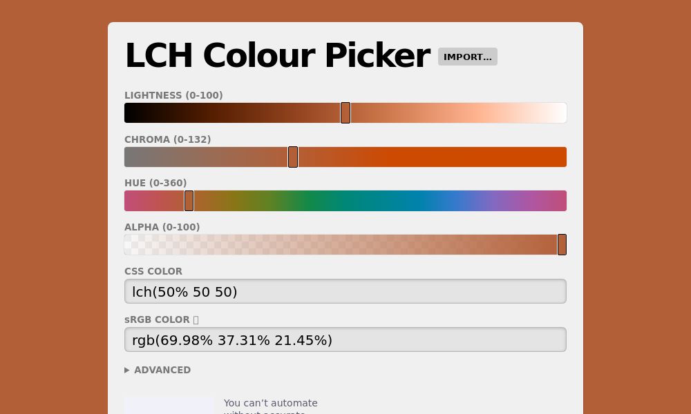 Screenshot of LCH Colour Picker