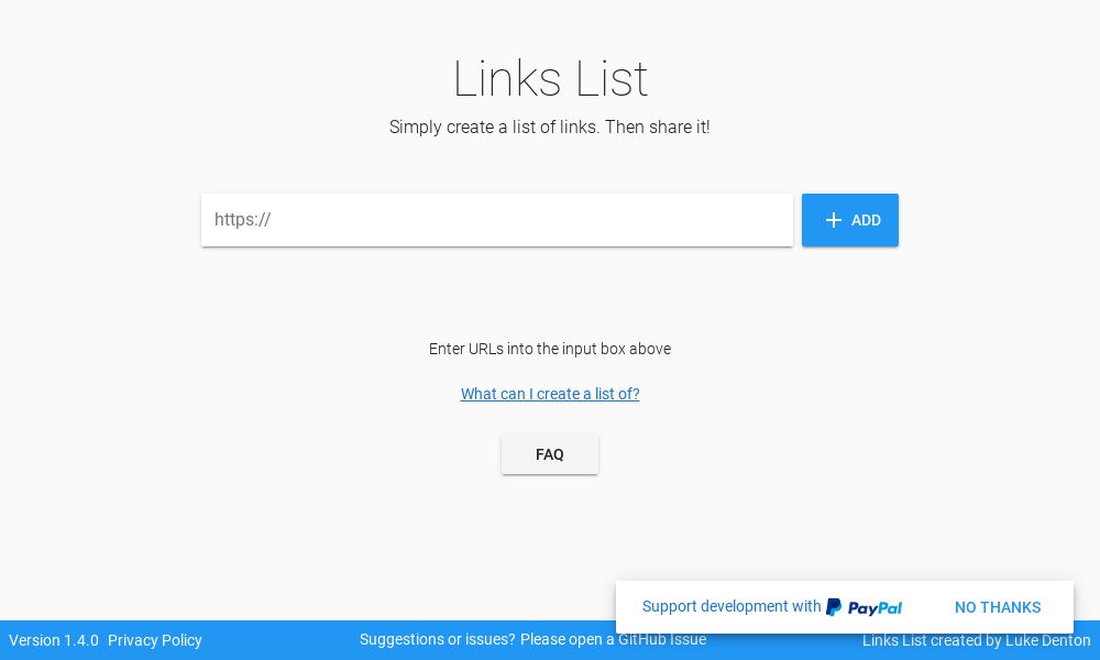 Screenshot of Links List