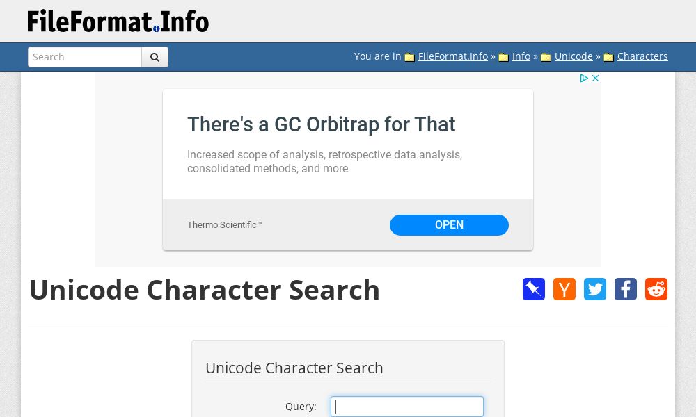Screenshot of Unicode Character Search