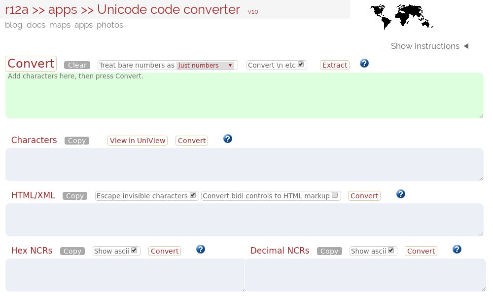 Screenshot of Unicode Code Converter