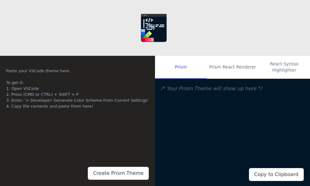 Screenshot of VSCode prism theme converter 