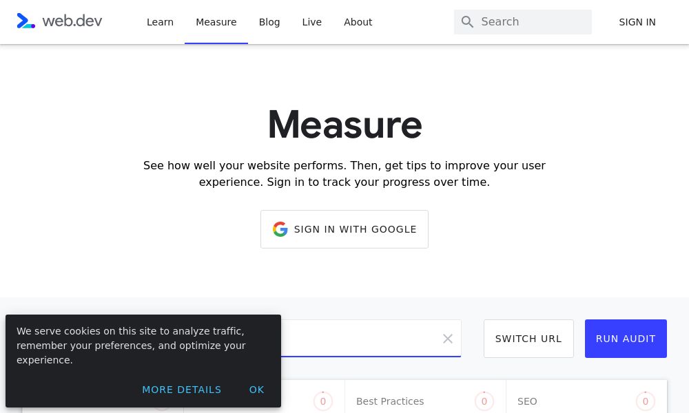 Screenshot of web.dev Measure
